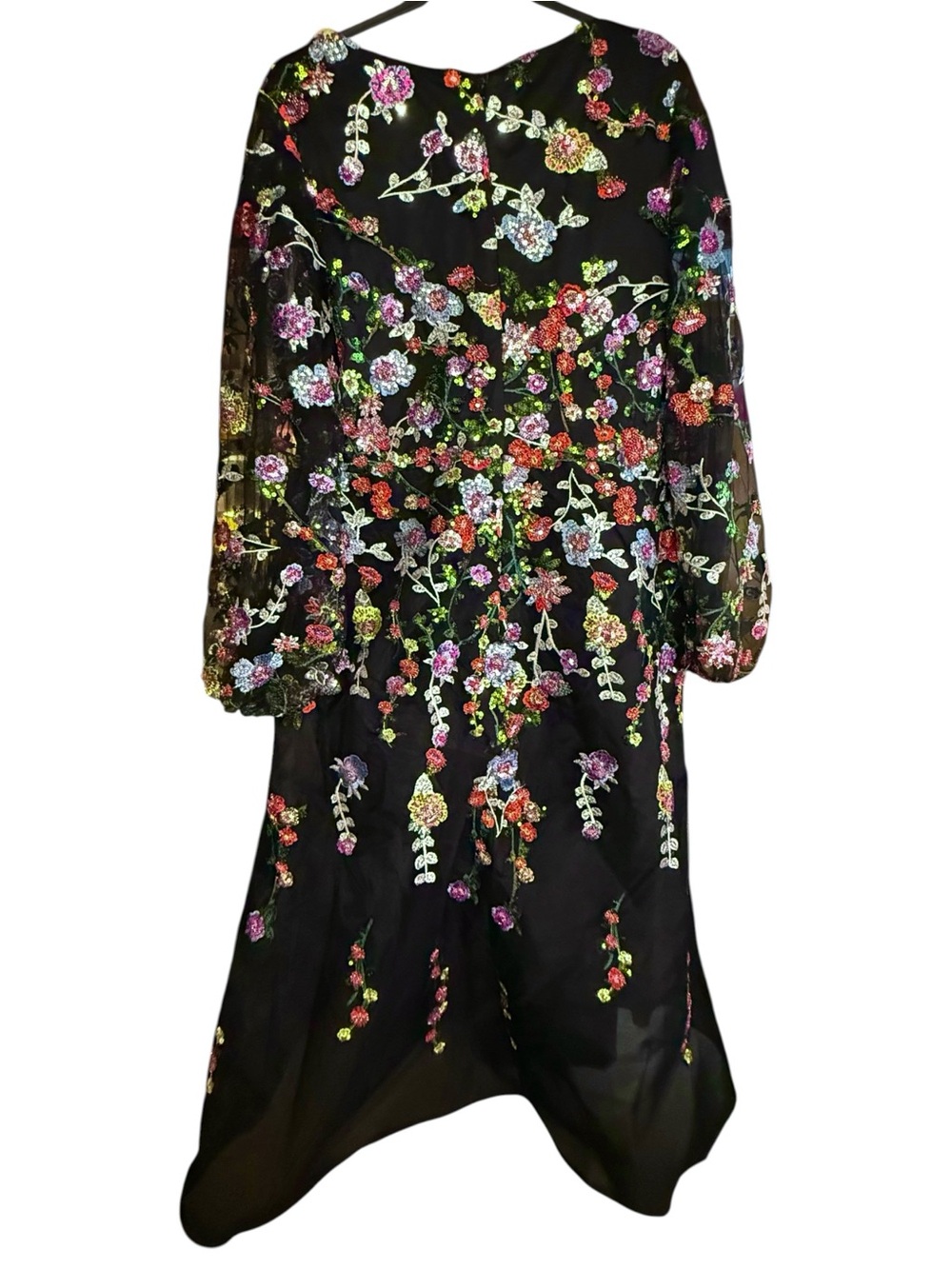 Mac Duggal 20474 Floral Puff Sleeve Embellished A Line Dress Sequin NWT 16W